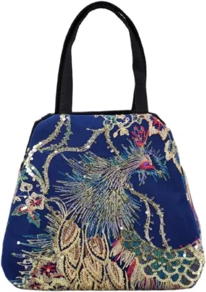 Ethnic Style Embroidered Handbag For Women Large Capacity Double Bag With Peacock Pattern Canvas Design