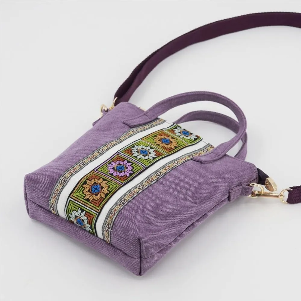 Ethnic Style Embroidery Crossbody Bag For Women Canvas Small Handbag For Mobile Phones