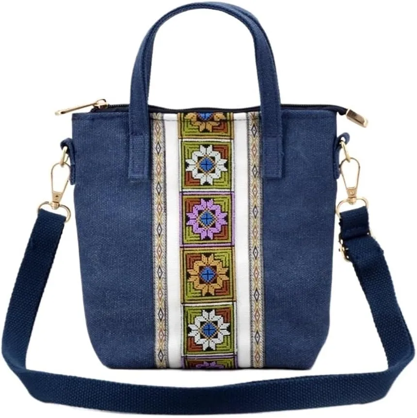Ethnic Style Embroidery Crossbody Bag For Women Canvas Small Handbag For Mobile Phones