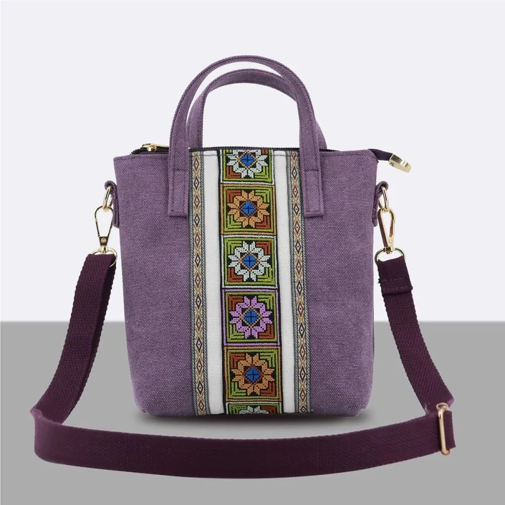 Ethnic Style Embroidery Crossbody Bag For Women Canvas Small Handbag For Mobile Phones