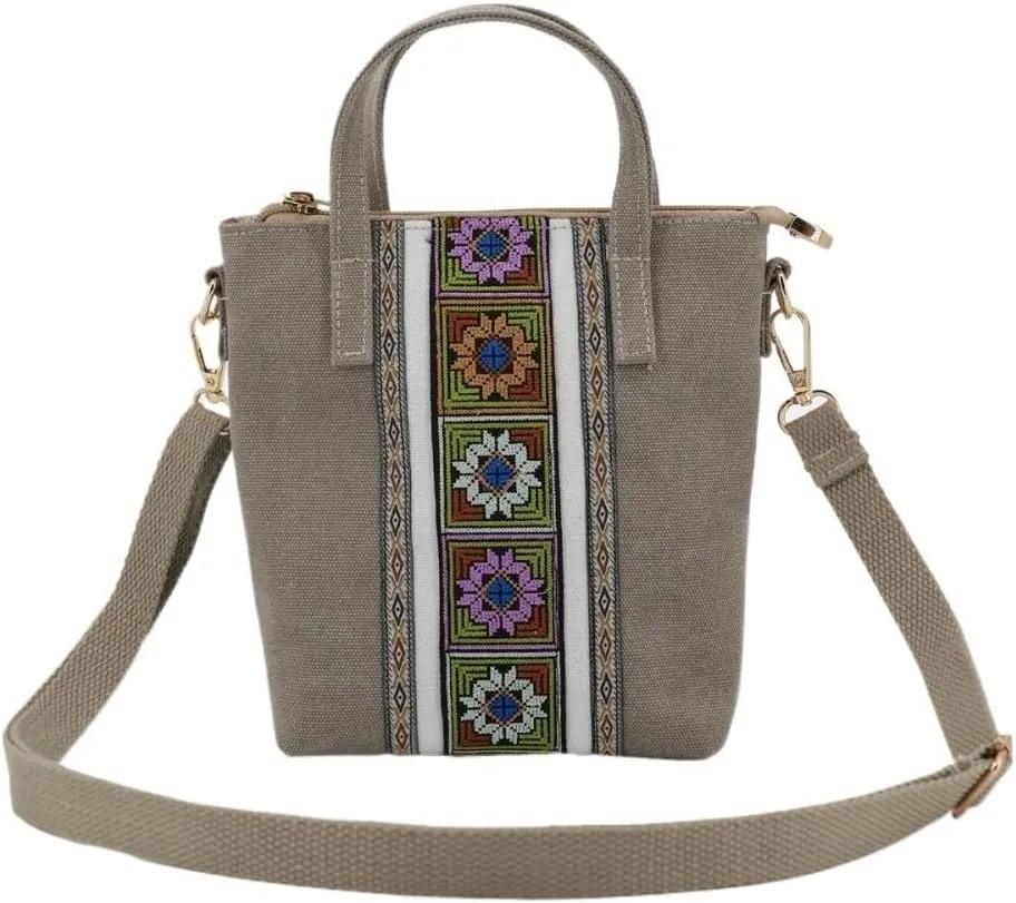 Ethnic Style Embroidery Crossbody Bag For Women Canvas Small Handbag For Mobile Phones