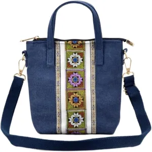 Ethnic Style Embroidery Crossbody Bag For Women Canvas Small Handbag For Mobile Phones