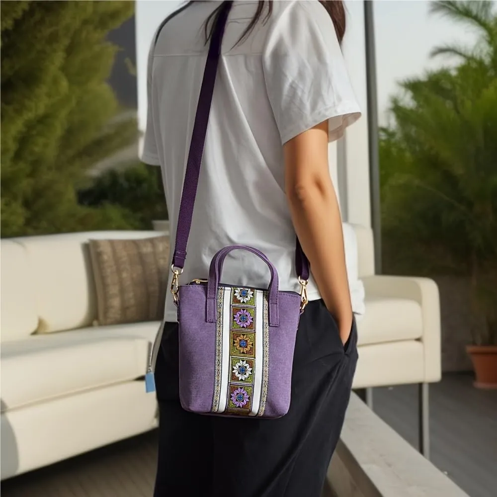 Ethnic Style Embroidery Crossbody Bag For Women Canvas Small Handbag For Mobile Phones