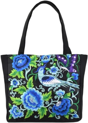 Ethnic Style Embroidery Shoulder Bag Handbag Retro Peony Tote Shopping Bag Large Capacity Literary Canvas Bag Crossbody Hobo Crossbody Bag for Women