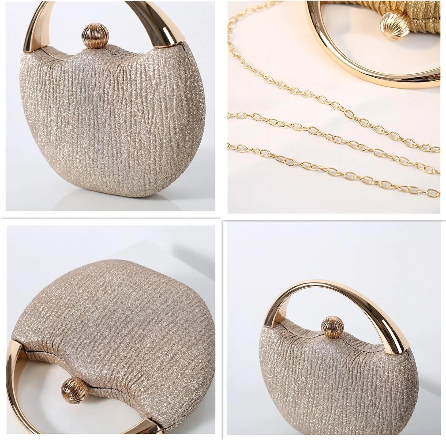 Evening Bag Clutch Purses Pleated Round Hard shell Crossbody Handbag with Chain Strap for Women Wedding Party Formal