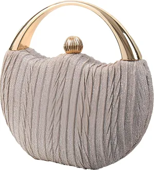 Evening Bag Clutch Purses Pleated Round Hard shell Crossbody Handbag with Chain Strap for Women Wedding Party Formal