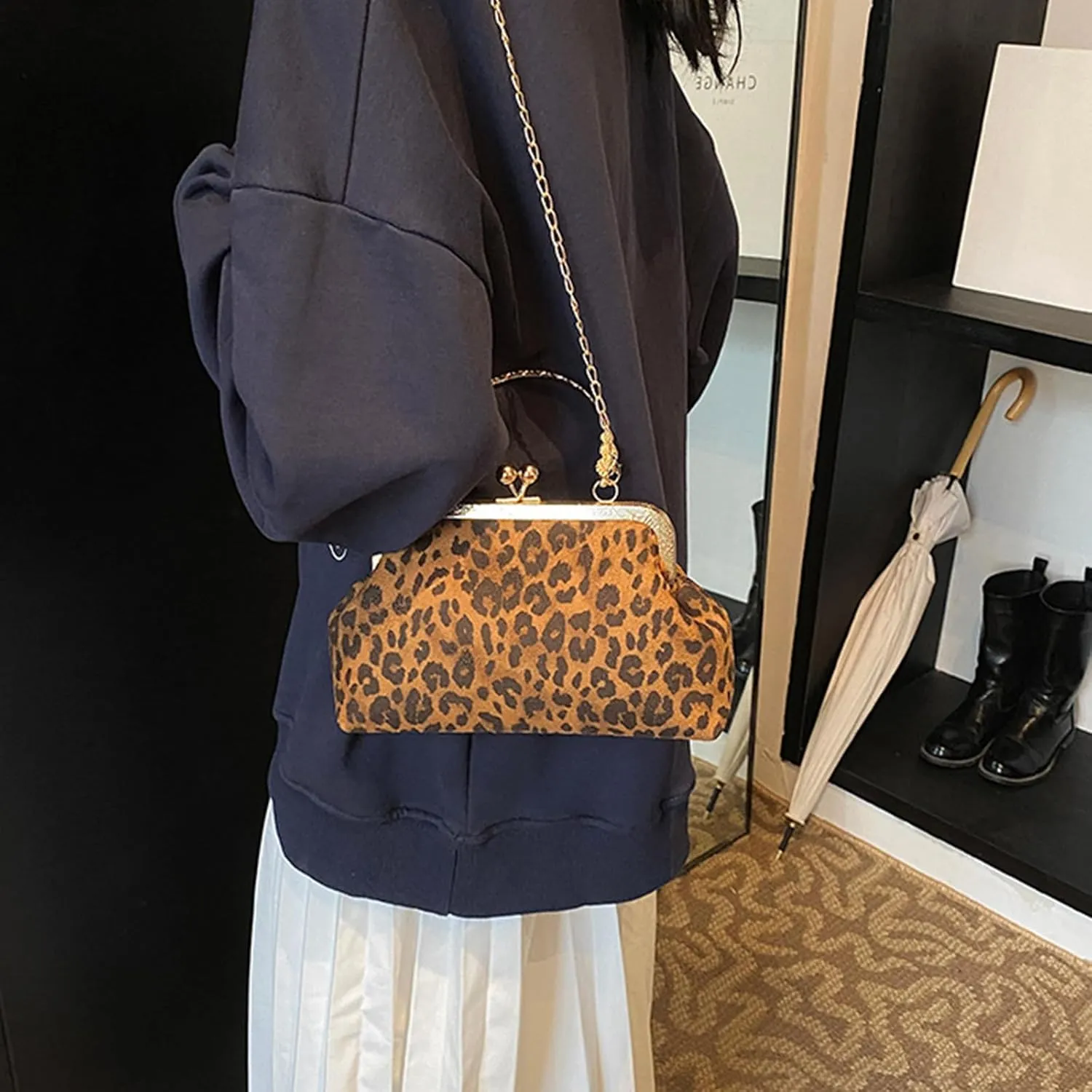 Evening Bag Small Clutch Purses Leopard Purse Formal Wedding Handbag for Women Fashion Crossbody Bags With Chain