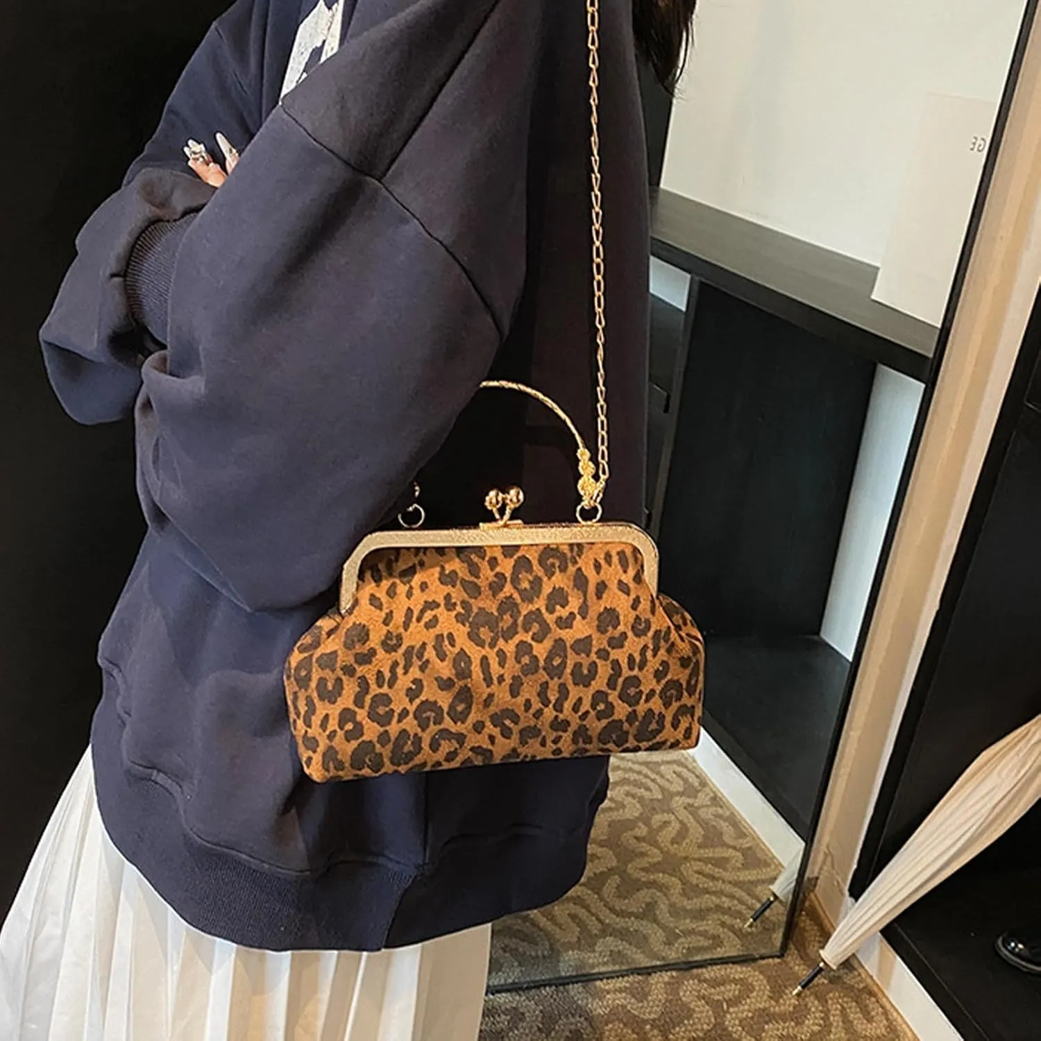 Evening Bag Small Clutch Purses Leopard Purse Formal Wedding Handbag for Women Fashion Crossbody Bags With Chain