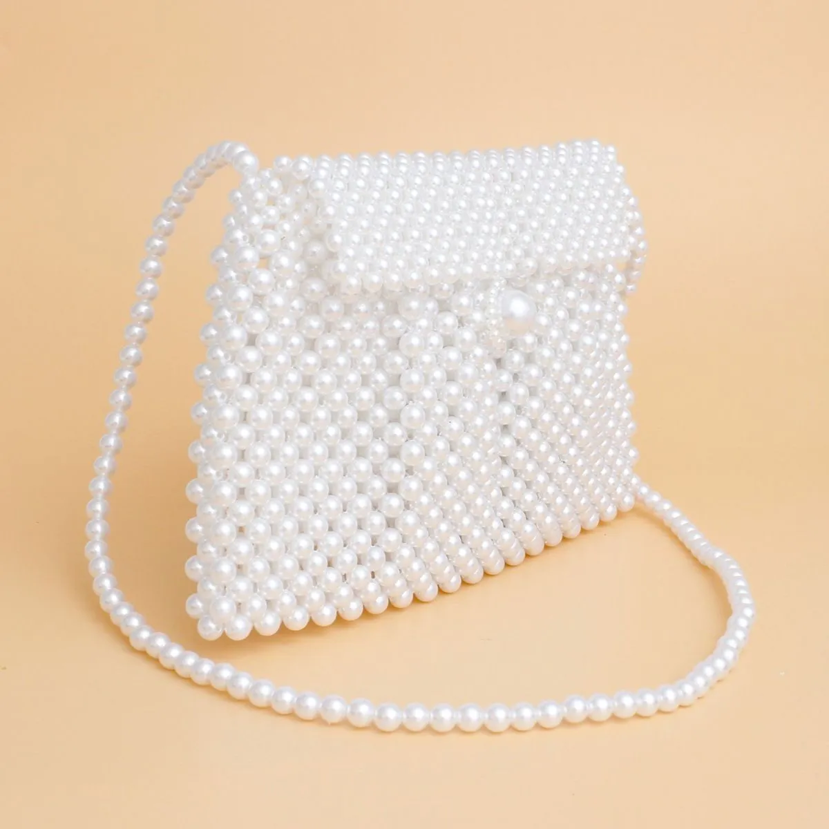 Evening Clutch White Pearl Woven Handmade Flap Bag - Bridal Purse Bride Wedding
