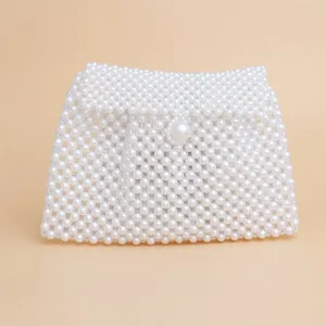 Evening Clutch White Pearl Woven Handmade Flap Bag - Bridal Purse Bride Wedding