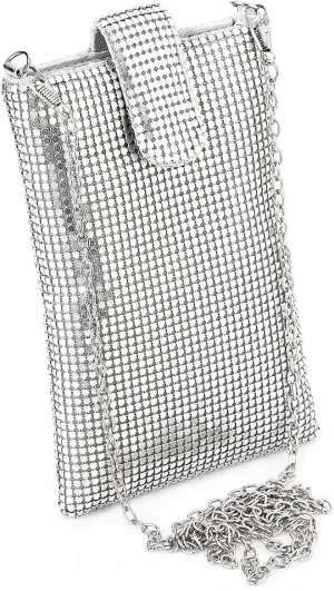 Evening Handbags Clutch Purses for Women Metal mesh Small Crossbody Bag Cell Phone Purse Wallet