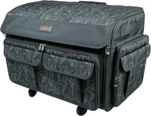 Everything Mary XXL Rolling Sewing Tote Sewing Machine Case, Black & Floral - Travel Case for Brother, Singer, Babylock, Embroidery Machines - Storage Bag with 4 Wheels, Pockets & Locking Handle