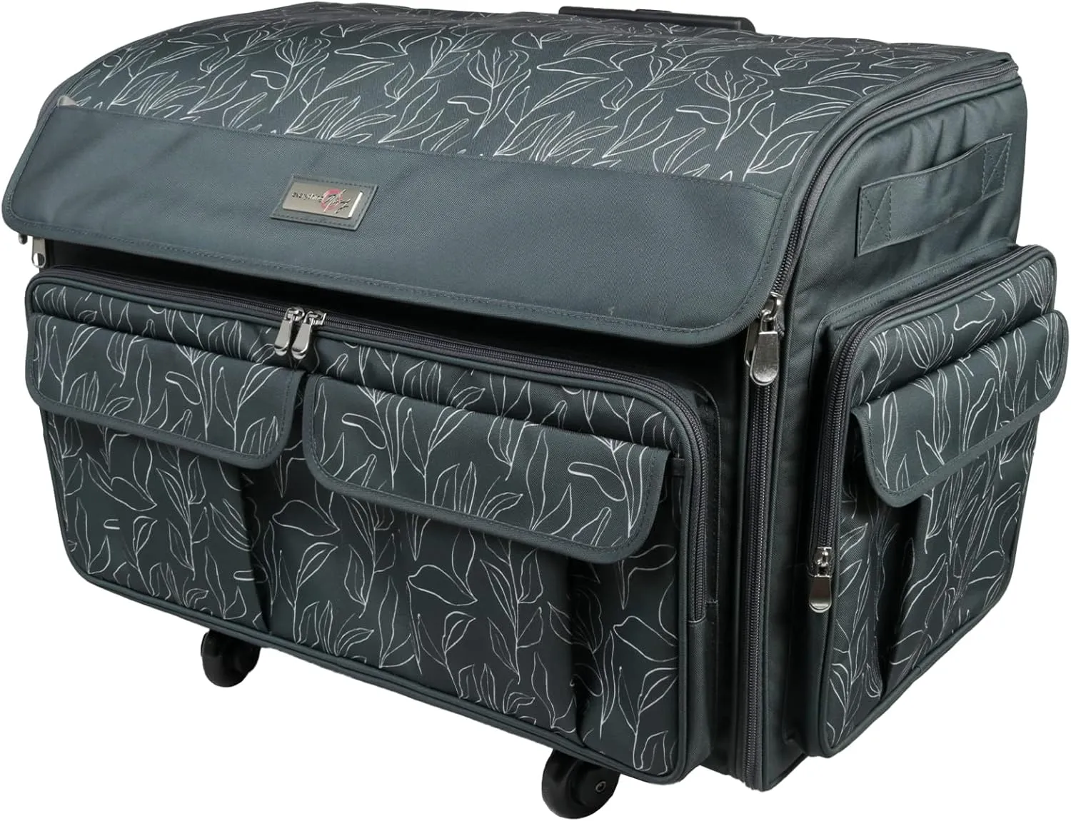 Everything Mary XXL Rolling Sewing Tote Sewing Machine Case, Black & Floral - Travel Case for Brother, Singer, Babylock, Embroidery Machines - Storage Bag with 4 Wheels, Pockets & Locking Handle