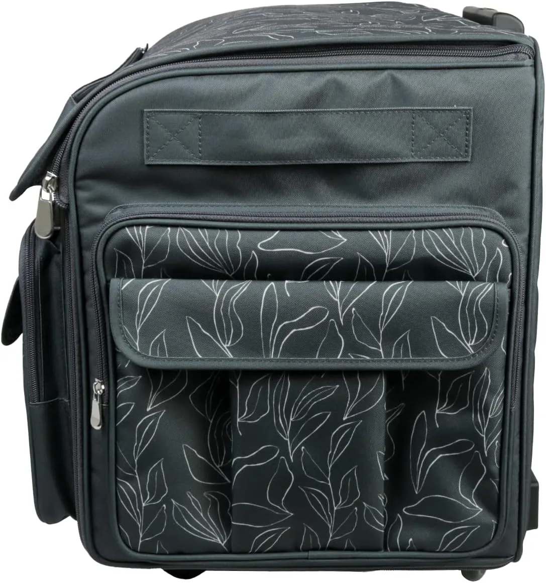 Everything Mary XXL Rolling Sewing Tote Sewing Machine Case, Black & Floral - Travel Case for Brother, Singer, Babylock, Embroidery Machines - Storage Bag with 4 Wheels, Pockets & Locking Handle
