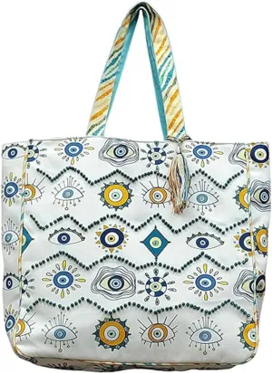 Evil Eye Poly Canvas Tote Bag - Large Shoulder Bag for Women - Beach & Travel bag - Ideal for Grocery & Shopping
