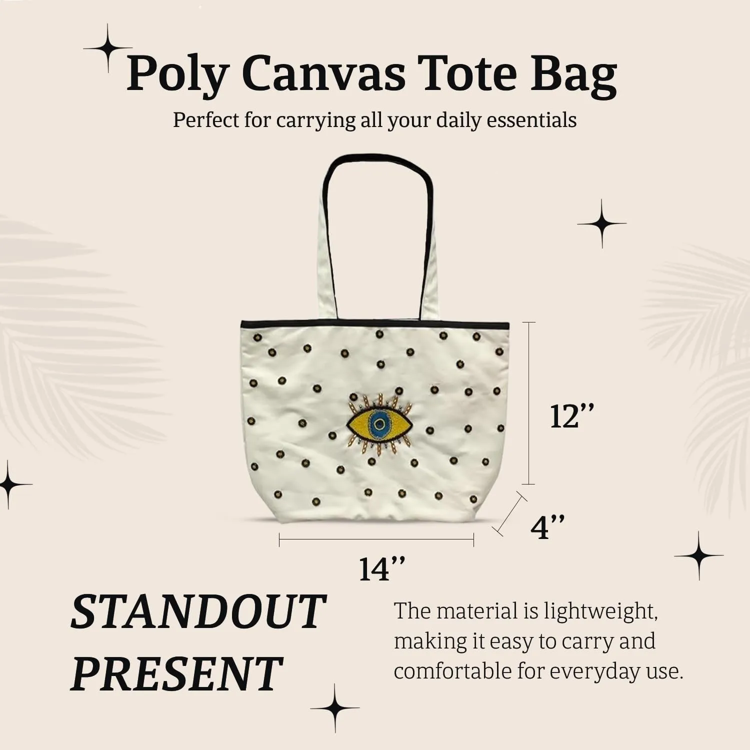 Evil Eye Poly Canvas Tote Bag - Large Shoulder Bag for Women - Beach & Travel bag - Ideal for Grocery & Shopping
