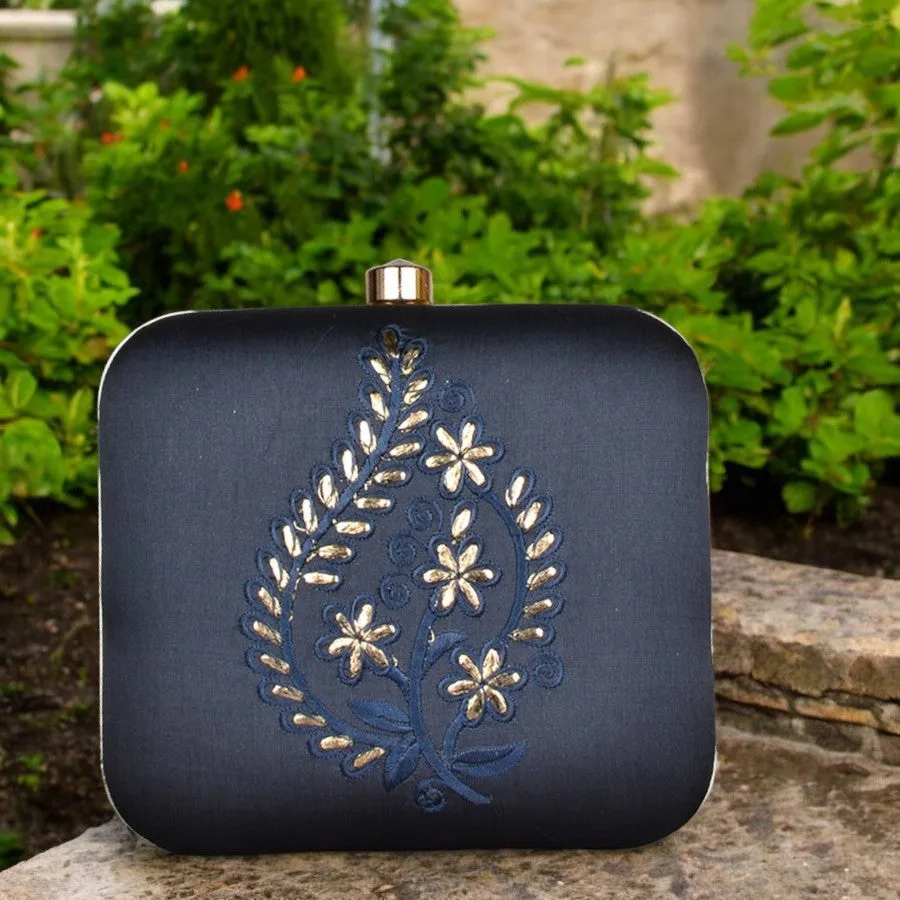 Exclusive Navy Blue Clutch with Embroidery