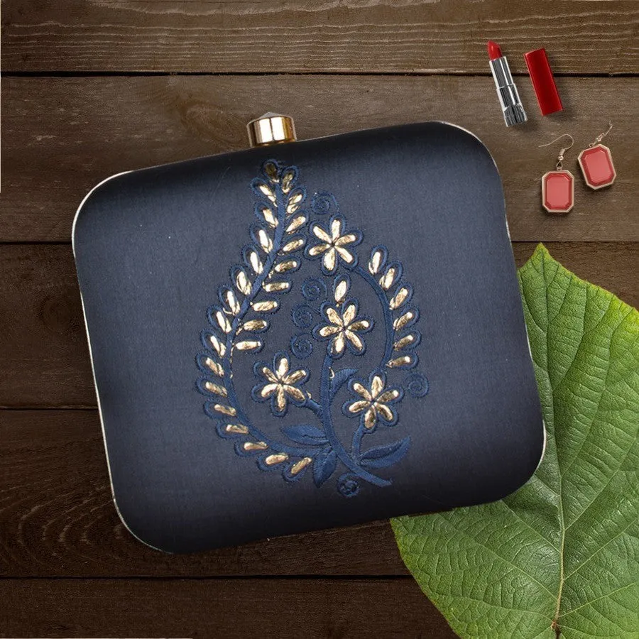 Exclusive Navy Blue Clutch with Embroidery