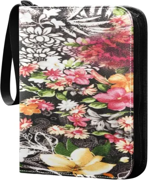 Exnundod Embroidered Flower Cluster Trading Card Binder for Cards, Colorful Card Album 4-Pockets for 400 Cards with Removable Sleeves PU Baseball Card Holder Football Sports Card Collection