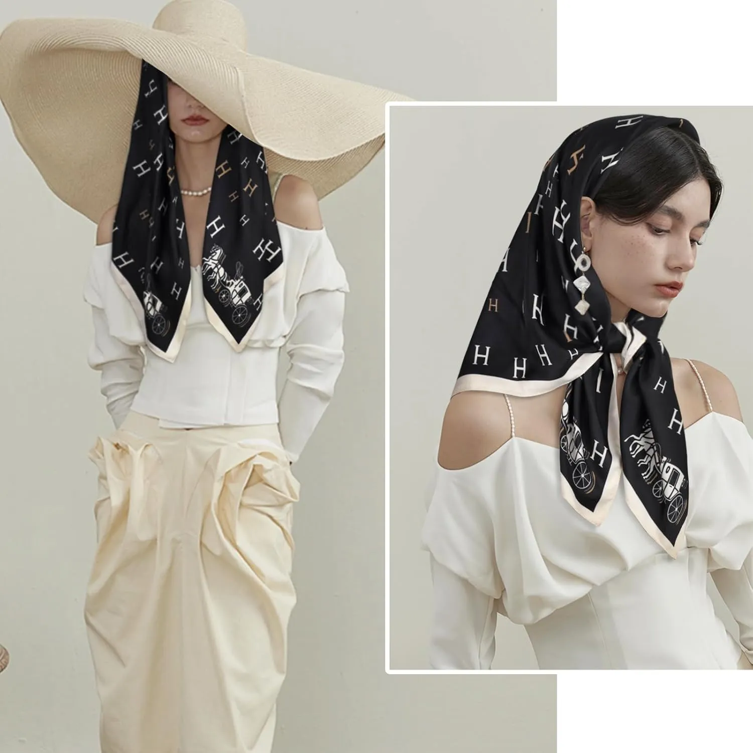 EXTREE Women's 35 inch Fashion Headscarf Silk Satin Scarf for Hair Wrapping at Night Bandana Square Scarf for Sleeping