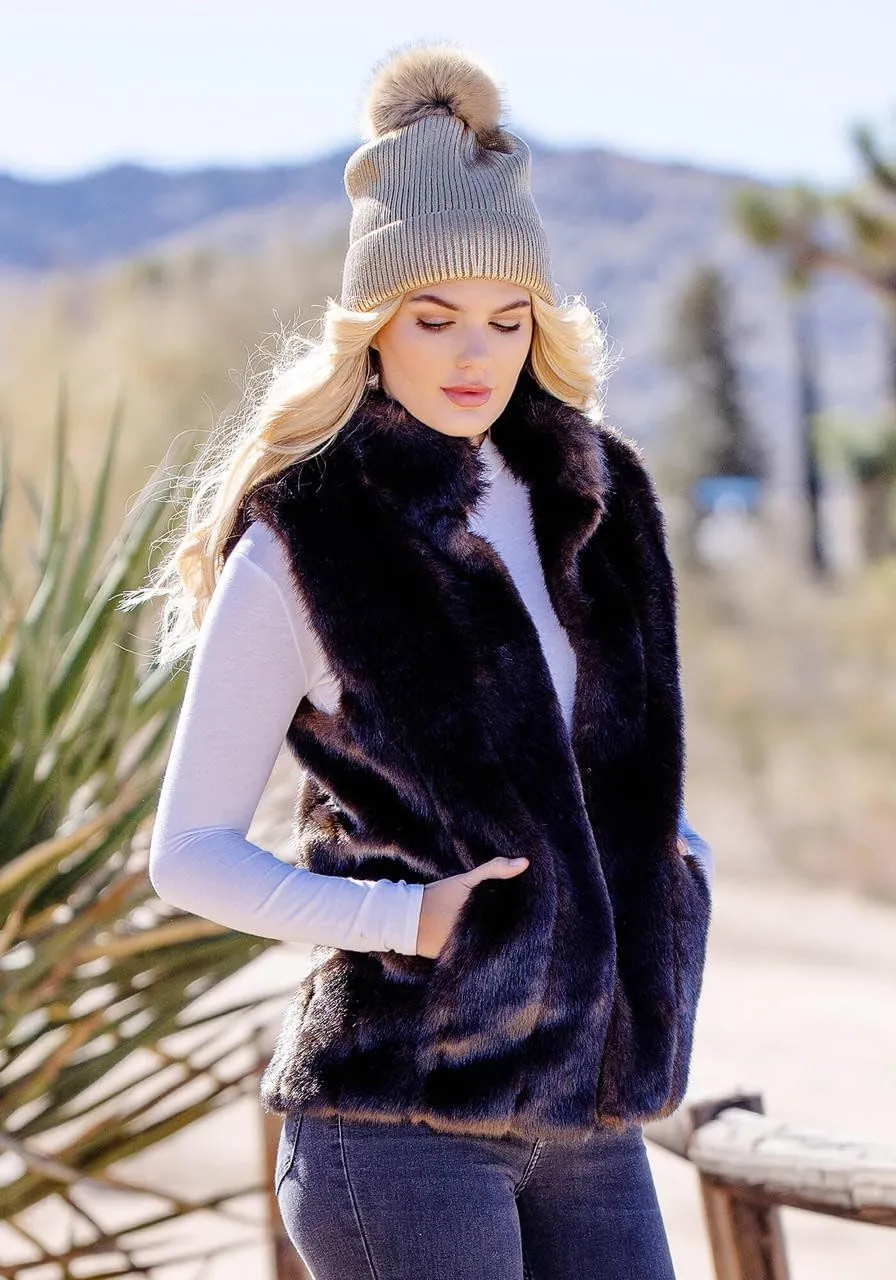 Fabulous-Furs Women's Standard Faux Fur Fashion Hook Vest, Sable, 2X