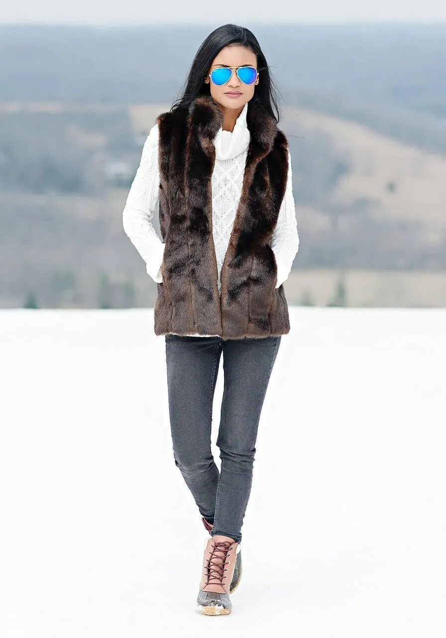 Fabulous-Furs Women's Standard Faux Fur Fashion Hook Vest, Sable, 2X
