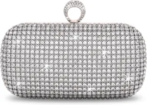 FALETO Women Rhinestone Evening Clutch Purse Sparkly Glitter Purse Bag for Bridal Wedding Party Crystal Ring Clasp Handbag