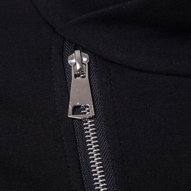 Fall and Winter Black Leather Patchwork Turtleneck Jacket