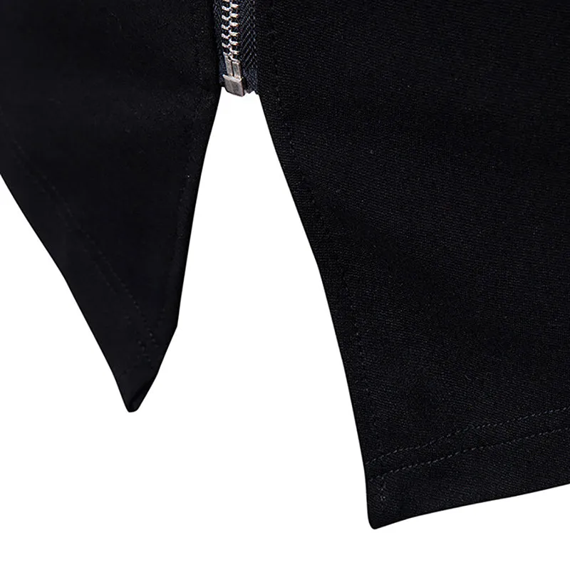 Fall and Winter Black Leather Patchwork Turtleneck Jacket