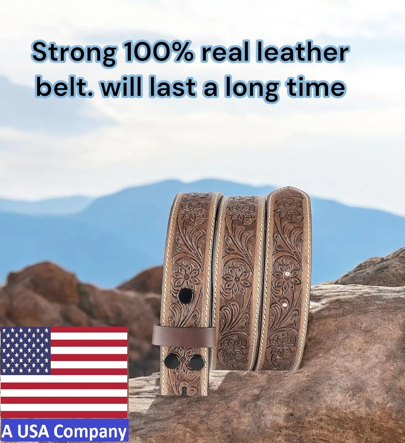 F&L CLASSIC Western Belt without buckle for men – Full Grain Leather Cowboy Belts for jeans - One Piece Leather strap belt