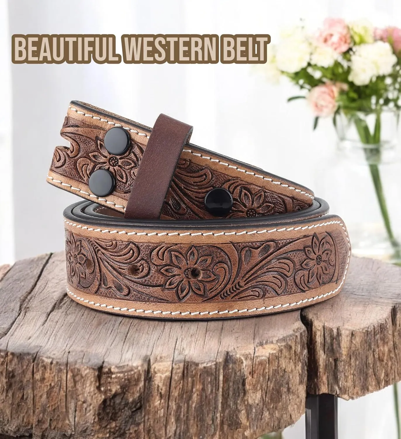 F&L CLASSIC Western Belt without buckle for men – Full Grain Leather Cowboy Belts for jeans - One Piece Leather strap belt