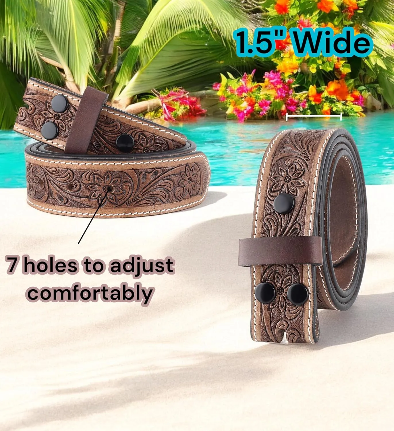 F&L CLASSIC Western Belt without buckle for men – Full Grain Leather Cowboy Belts for jeans - One Piece Leather strap belt