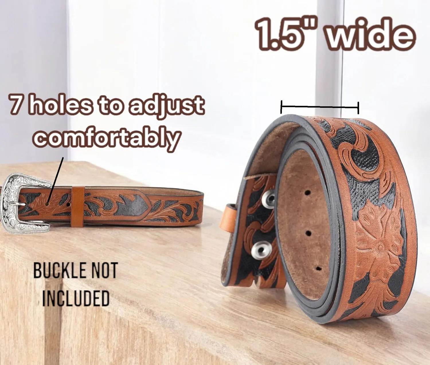 F&L CLASSIC Western Belt without buckle for men – Full Grain Leather Cowboy Belts for jeans - One Piece Leather strap belt