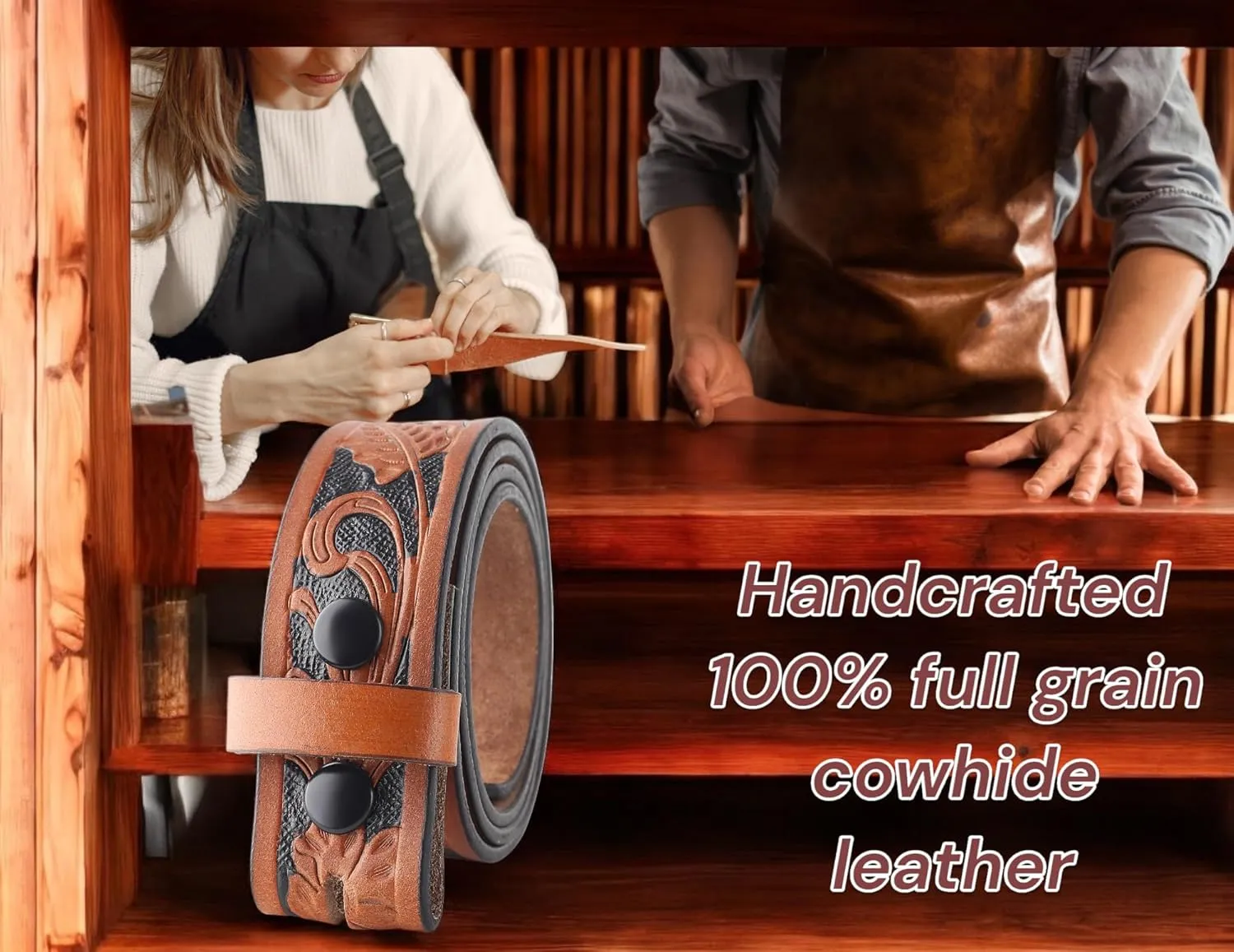 F&L CLASSIC Western Belt without buckle for men – Full Grain Leather Cowboy Belts for jeans - One Piece Leather strap belt