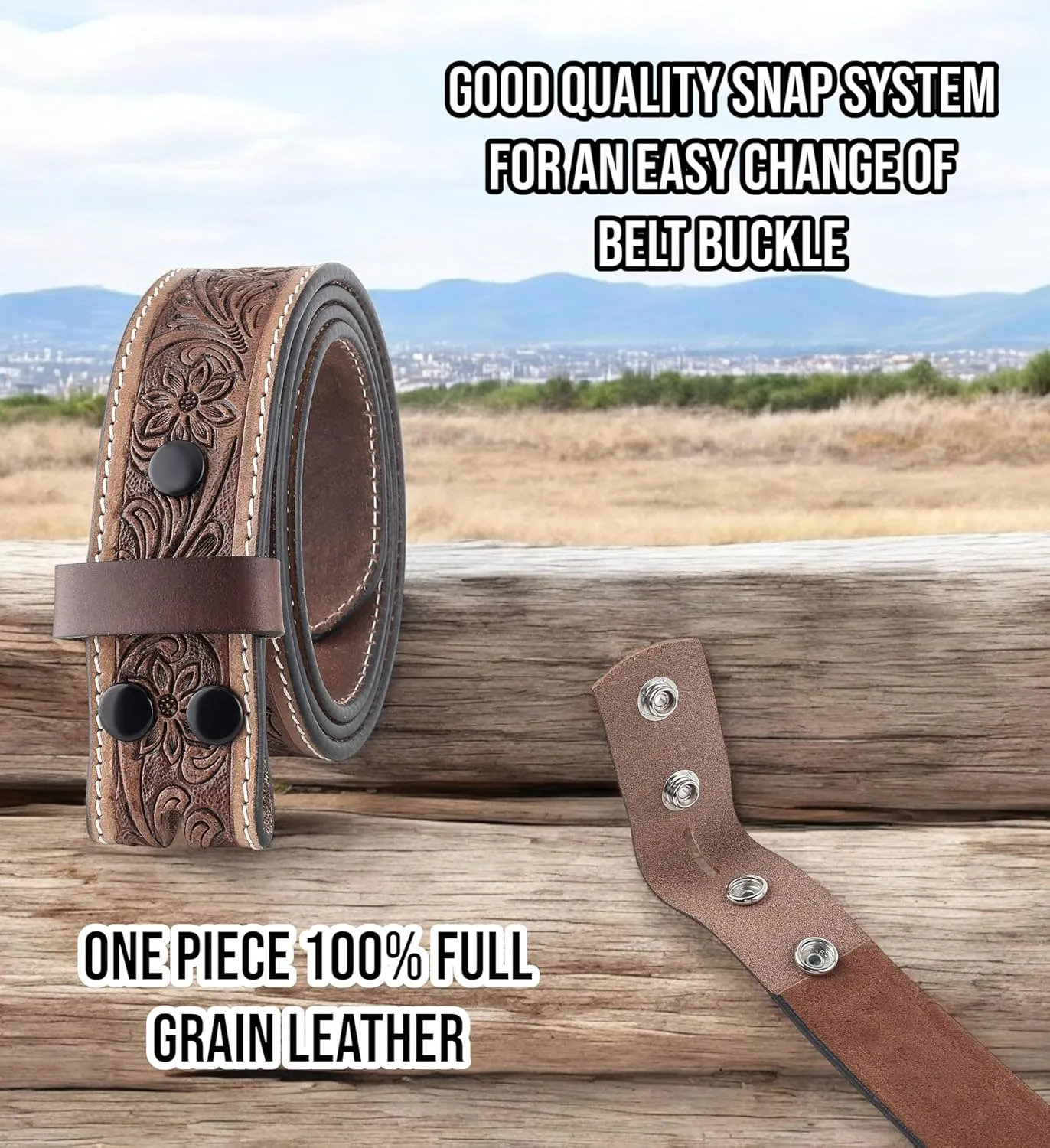 F&L CLASSIC Western Belt without buckle for men – Full Grain Leather Cowboy Belts for jeans - One Piece Leather strap belt