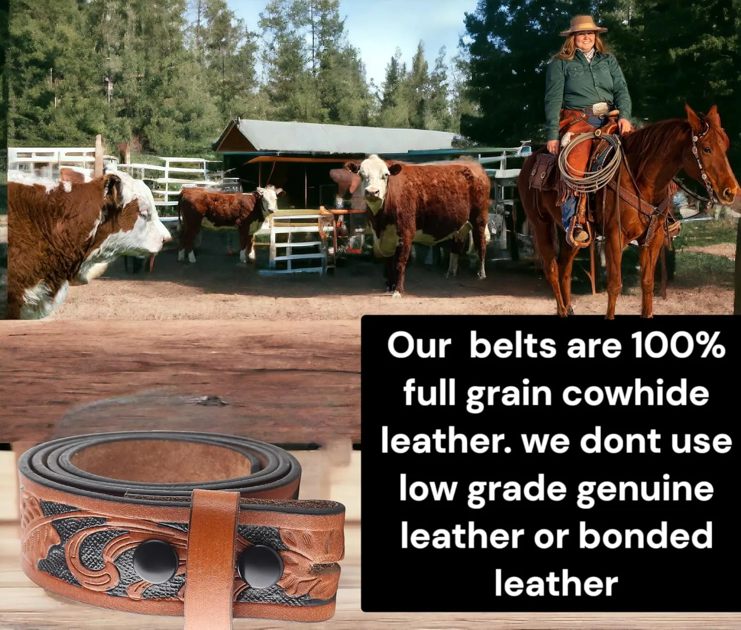 F&L CLASSIC Western Belt without buckle for men – Full Grain Leather Cowboy Belts for jeans - One Piece Leather strap belt