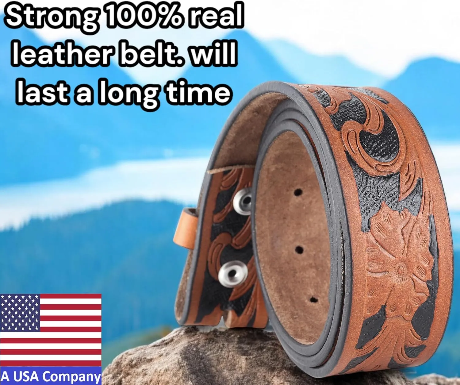 F&L CLASSIC Western Belt without buckle for men – Full Grain Leather Cowboy Belts for jeans - One Piece Leather strap belt