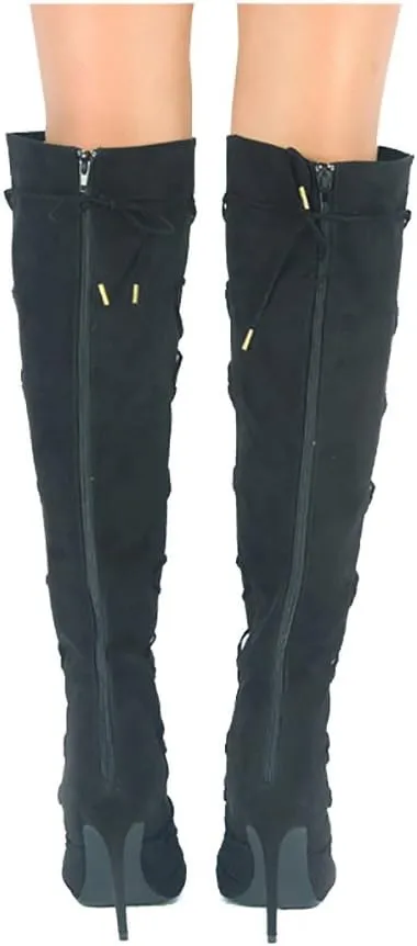 Fashion Knee High Perforated Women Boots Faux Leather