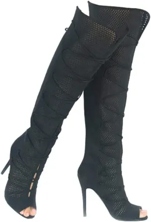 Fashion Knee High Perforated Women Boots Faux Leather