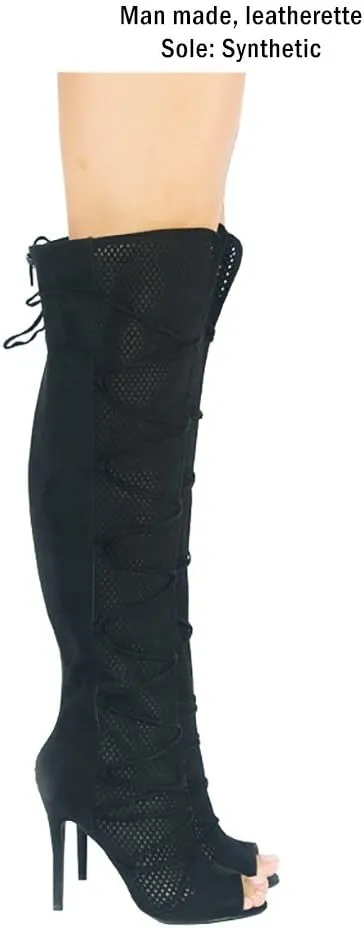 Fashion Knee High Perforated Women Boots Faux Leather