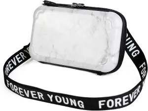 Fashion Portable Mini Hard Case Wristlet Crossbody Handbag for Women Storage Box Travel Bag Makeup Cosmetic Case (White Marble)