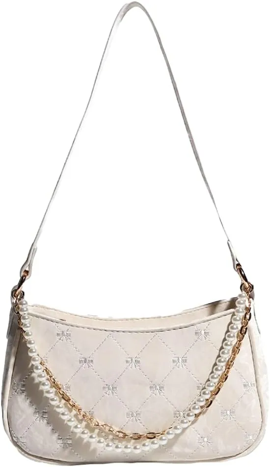 Fashion Shoulder Crossbody Bag for Women Vegan Leather Tote Bag Y2k Small Handbags Top Handle Purse Pearl Satchel
