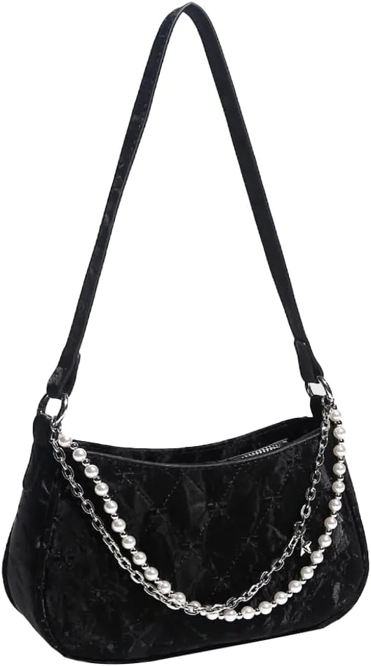 Fashion Shoulder Crossbody Bag for Women Vegan Leather Tote Bag Y2k Small Handbags Top Handle Purse Pearl Satchel