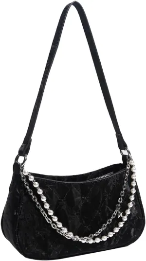 Fashion Shoulder Crossbody Bag for Women Vegan Leather Tote Bag Y2k Small Handbags Top Handle Purse Pearl Satchel
