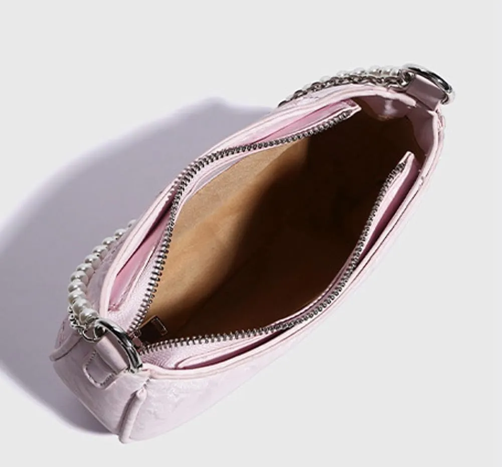 Fashion Shoulder Crossbody Bag for Women Vegan Leather Tote Bag Y2k Small Handbags Top Handle Purse Pearl Satchel