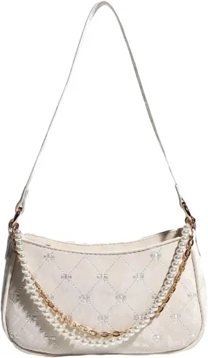 Fashion Shoulder Crossbody Bag for Women Vegan Leather Tote Bag Y2k Small Handbags Top Handle Purse Pearl Satchel