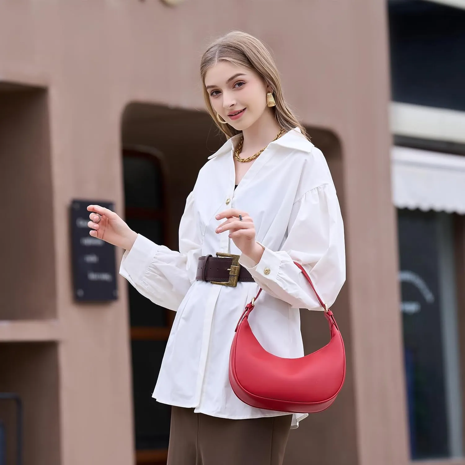 Fashion Small Crescent Underarm Shoulder Bag for Women Trendy Purse Hobo Handbags Clutch Crossbody Bag