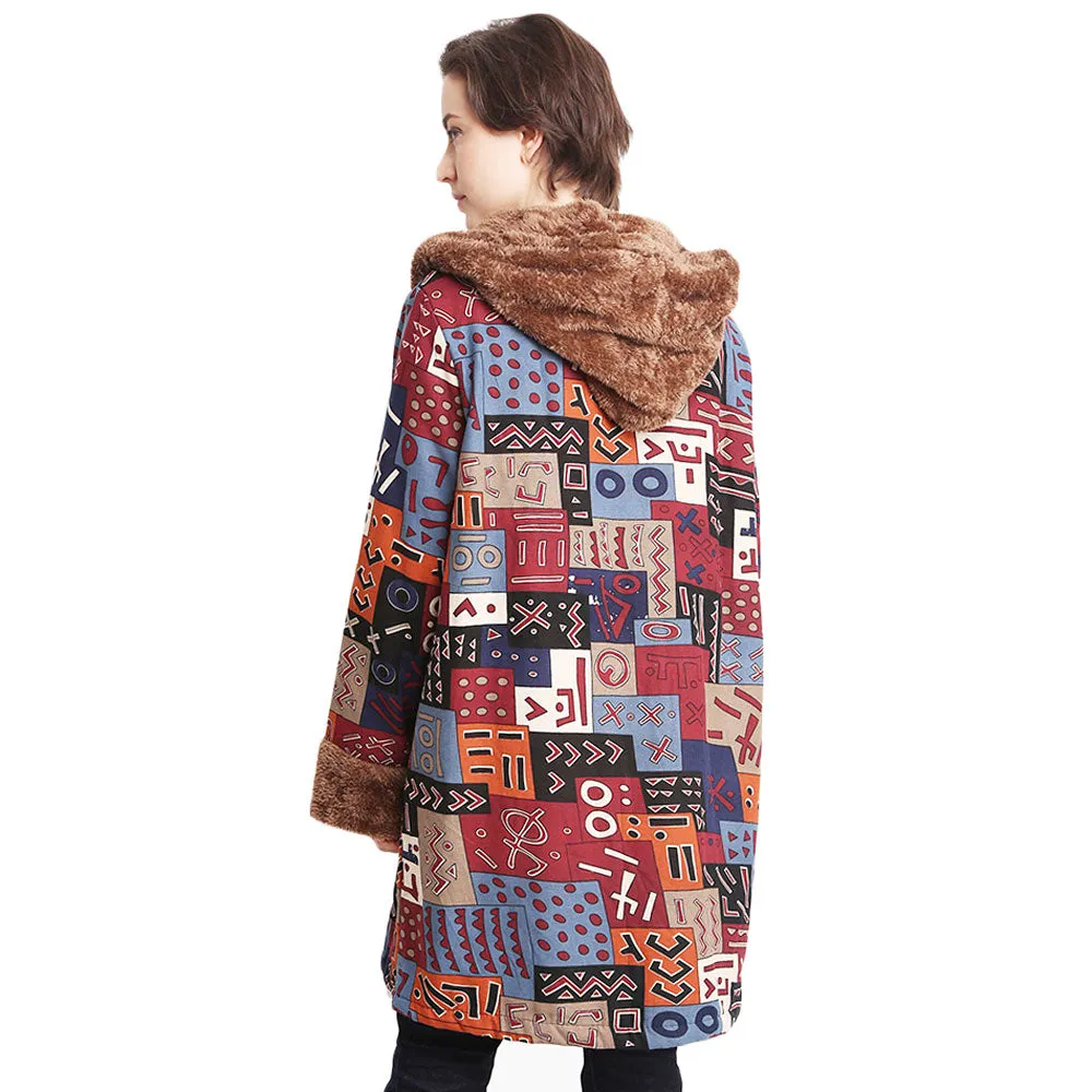 Fashionable Multicolor Patchwork Faux Fur Hood Jacket