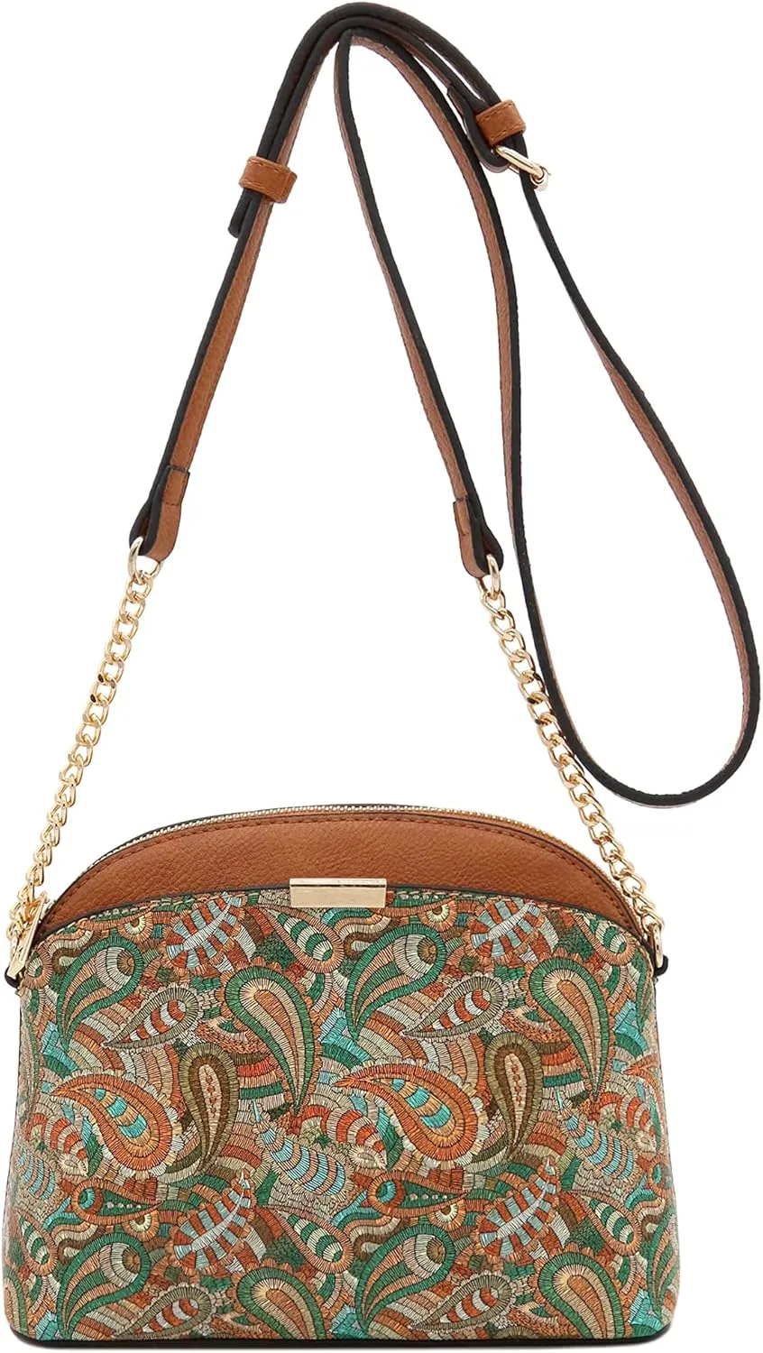FashionPuzzle Leopard Paisley Print Small Dome Crossbody with Chain Strap