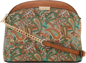 FashionPuzzle Leopard Paisley Print Small Dome Crossbody with Chain Strap